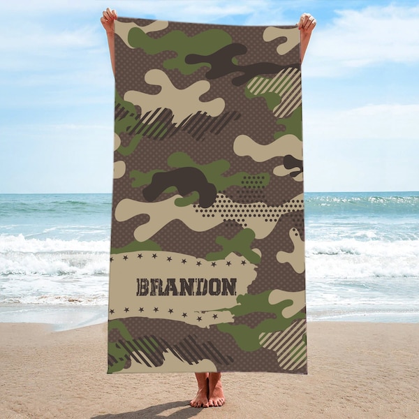 Camouflage Beach Towels-Camouflage Name Beach Towel-Personalized Beach Towel-Custom Name Beach Towels-Personalizable Towel-Gifts Beach Towel