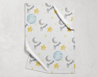 Baby Name Blanket-Stars Blanket-Personalized Sky Blanket-Kids Blanket with Name-Moon Blanket- Custom Name Blanket-Personalized Baby Blanket