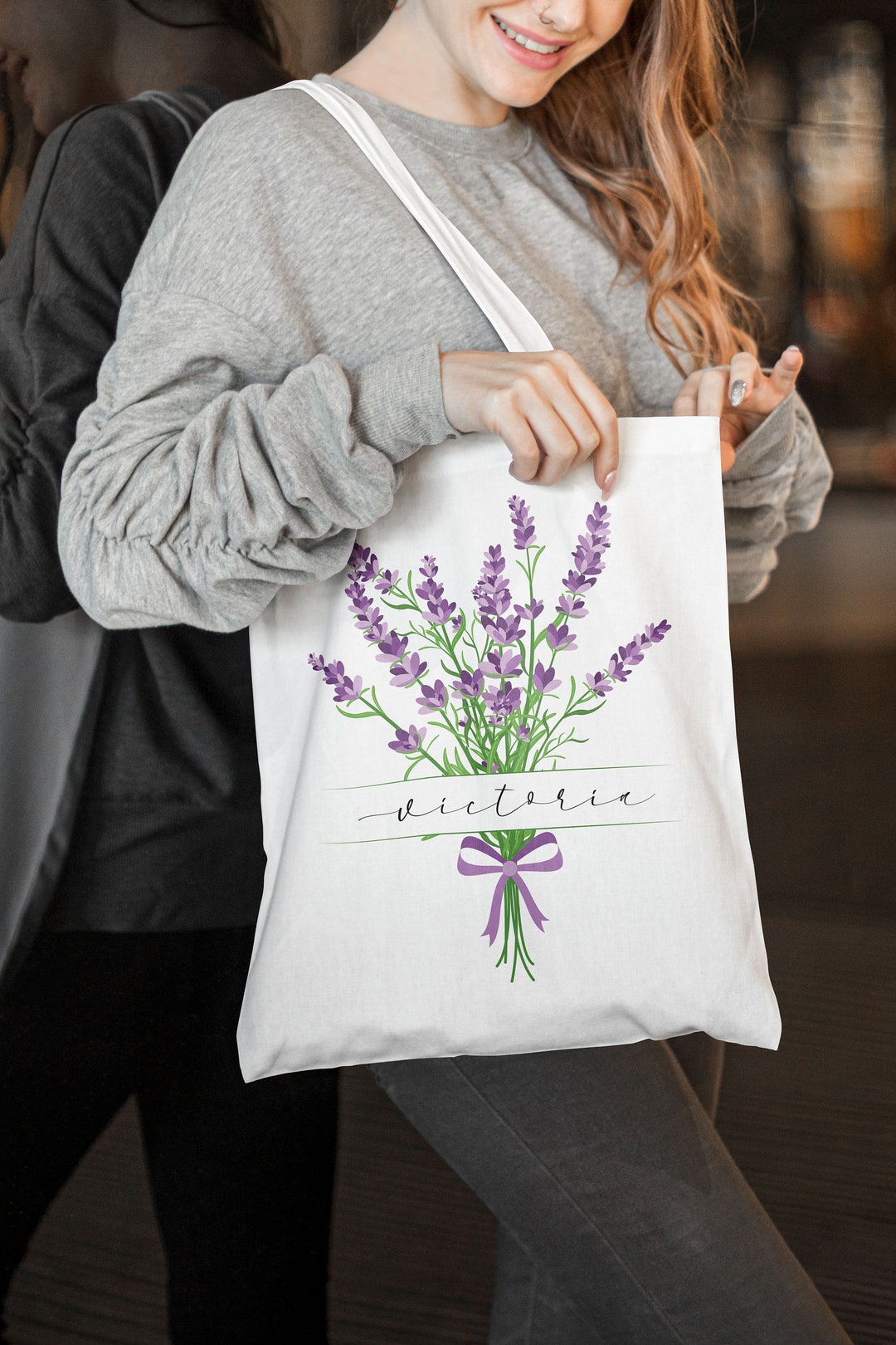 Lavender Bouquet Tote Bag-personalized Lavender Tote Bag-tote - Etsy