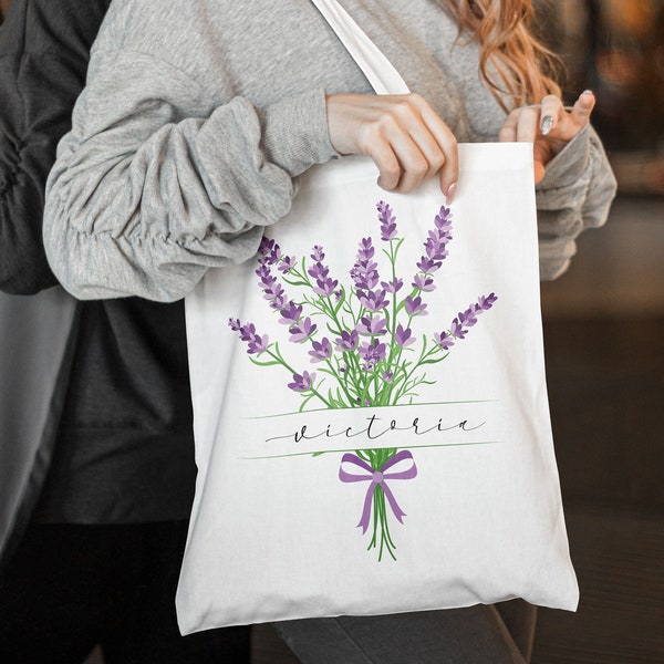 Lavender Floral Pattern Print Leather Tote Bag main image 1
