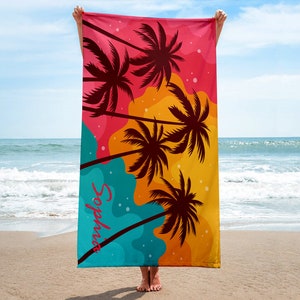 Beach Towels-Custom Beach Towel-Personalized Beach Towel-Custom Name Beach Towels-Palm Tree Beach Towel-Custom Pool Towel-Bride Beach Towel