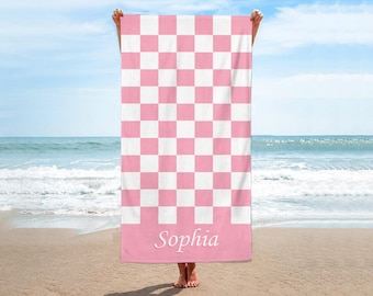 Custom Checkered Name Towel-Personalized Beach Towel-Family Custom Name Towel-Checkered Matching Towel-Birthday Gift-Bridesmaid Beach Towel