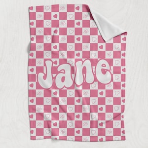 Checkered Custom Name Blanket - Checkered Personalized Blanket - Kid Personalized Phrase Checkerboard - Birthday Gift for Kids - Retro Style 画像 1