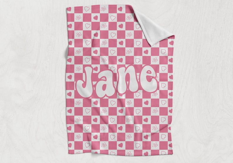 Checkered Custom Name Blanket - Checkered Personalized Blanket - Kid Personalized Phrase Checkerboard - Birthday Gift for Kids - Retro Style 画像 1
