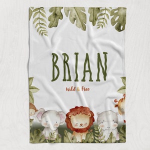 Safari Nursery Decor-Personalized Kids Blanket-Safari Blanket-Kids Blanket with Name-Custom Blanket-Baby Boy Blanket-Baby Shower Gift