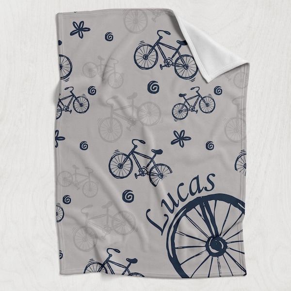 Bicycle Baby Name Blanket-Personalized Blanket-Kids Bicycle Blanket with Name-Custom Name Blanket-Personalize Baby Blanket-Baby Boy Blanket