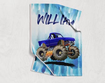 Personalized Kids Truck Blanket- Monster Truck Blanket-Kids Blanket with Name-Custom Blanket-Baby Boy Blanket-Truck Blanket-Fleece Blanket