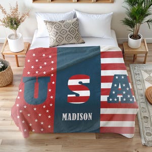 Personalized USA Flag Blanket-American Flag Blanket-USA Flag Blanket-Personalized  Blanket-Kids Blanket with Name-Custom Name Blanket