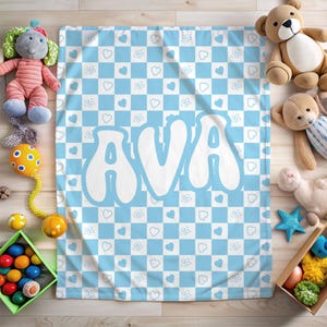 Checkered Custom Name Blanket - Checkered Personalized Blanket - Kid Personalized Phrase Checkerboard - Birthday Gift for Kids - Retro Style 画像 3