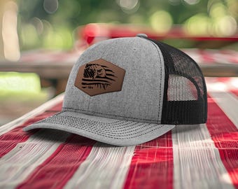 Custom Eagle Usa Flag Hat-Personalized Fathers Day Gift-Custom Dad Gift-American Flag Hat-Custom Trucker Hat-Leather Patch Hat-USA Flag Hat