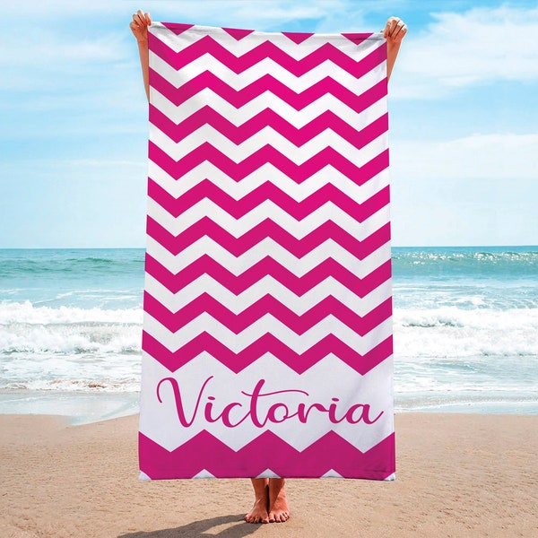 Striped Beach Towels-Zigzag Print Beach Towel-Personalized Beach Towel-Custom Name Beach Towel-Polka Dot Print Beach Towel-Bride Beach Towel