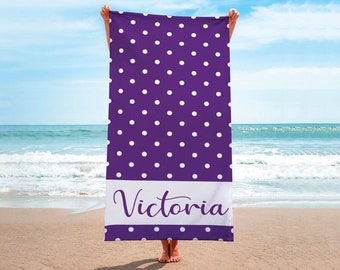 Polka Dot Beach Towels-Dot Print Beach Towel-Personalized Beach Towel-Custom Name Beach Towel-Polka Dot Print Beach Towel-Bride Beach Towel