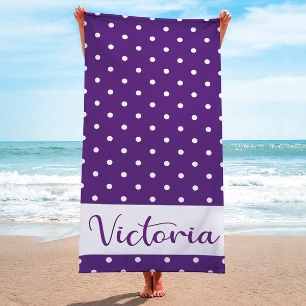 Polka Dot Beach Towels-Dot Print Beach Towel-Personalized Beach Towel-Custom Name Beach Towel-Polka Dot Print Beach Towel-Bride Beach Towel