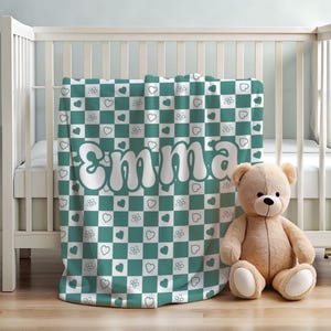 Checkered Custom Name Blanket - Checkered Personalized Blanket - Kid Personalized Phrase Checkerboard - Birthday Gift for Kids - Retro Style 画像 2