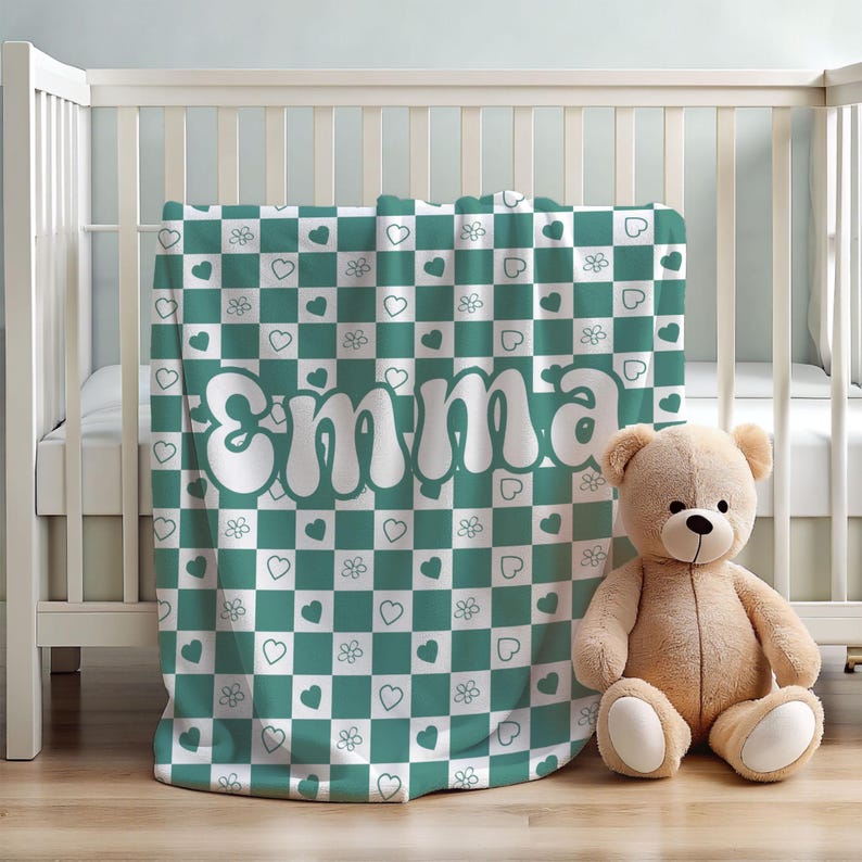 Checkered Custom Name Blanket - Checkered Personalized Blanket - Kid Personalized Phrase Checkerboard - Birthday Gift for Kids - Retro Style 画像 2