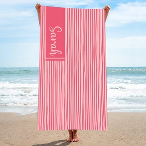 Personalized Beach Towel-Custom Beach Towel-Stripe Print Beach Towel-Custom Name Beach Towel-Girls Stripe Beach Towel-Bride Beach Towel