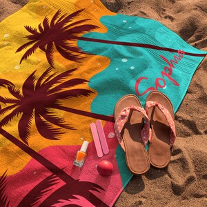 Beach Towels-Custom Beach Towel-Personalized Beach Towel-Custom Name Beach Towels-Palm Tree Beach Towel-Custom Pool Towel-Bride Beach Towel image 2