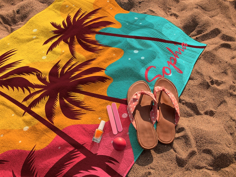 Beach Towels-Custom Beach Towel-Personalized Beach Towel-Custom Name Beach Towels-Palm Tree Beach Towel-Custom Pool Towel-Bride Beach Towel image 2