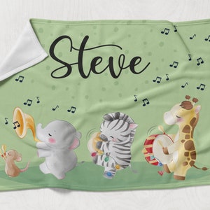 Music Blanket-Cute Animals Blanket-Funny Animal Blanket-Kids Animal Blanket with Name-Custom Name Blanket-Personalized Baby Blanket