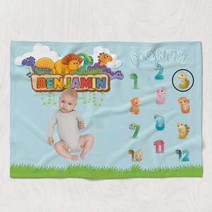 Baby Name Blanket-Personalized Dinosaur Milestone Blanket Boy-Newborn Photo Prop-Personalized Baby Gifts-Monthly Baby Blanket-Baby Shower