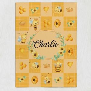 Bee Plush Blanket-Baby Name Blanket-Bee Baby Shower-Personalized Kids Blanket-Kids Blanket with Name-Baby Girl Blanket-Bumble Bee Blanket