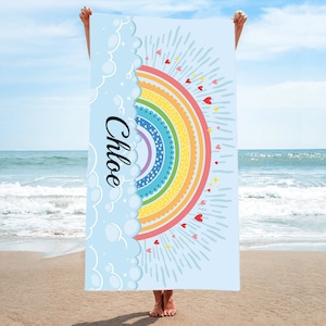 Custom Name Beach Towel-Custom Beach Towel-Rainbow Beach Towels-Personalized Beach Towel-Pride Print Beach Towel-Summer Beach Towel-Rainbow