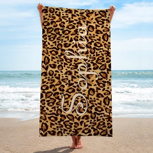 Leopard Beach Towels-Tiger Print Beach Towel-Personalized Beach Towel-Custom Name Beach Towels-Animal Print Beach Towel-Bride Beach Towel
