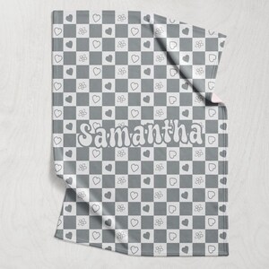 Checkered Custom Name Blanket - Checkered Personalized Blanket - Kid Personalized Phrase Checkerboard - Birthday Gift for Kids - Retro Style 画像 4