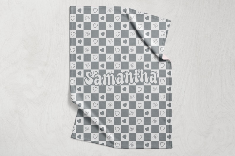 Checkered Custom Name Blanket - Checkered Personalized Blanket - Kid Personalized Phrase Checkerboard - Birthday Gift for Kids - Retro Style 画像 4