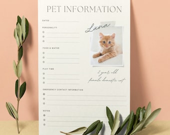 Printable Pet Sitter Instructions Template (Digital Download)