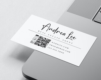Realtor QR Code Business Card Template, Editable, Minimalist Business Cards, Printable Business Card, Modern Business Card, Canva
