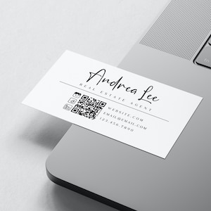 Realtor QR Code Business Card Template, Editable, Minimalist Business Cards, Printable Business Card, Modern Business Card, Canva