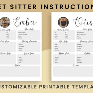 Pet Sitter Instructions, Pet Sitter Notes, Pet Sitter Checklist, Dog Sitter, Cat Sitter, Pet Sitter Printable, Pet Sitter Template, EDITABLE