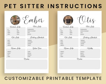 Pet Sitter Instructions, Pet Sitter Notes, Pet Sitter Checklist, Dog Sitter, Cat Sitter, Pet Sitter Printable, Pet Sitter Template, EDITABLE
