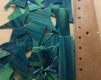 COE 96 - Raw fusing glass mosaic scraps - 1 lb - Blue and Olive Green Wissmach