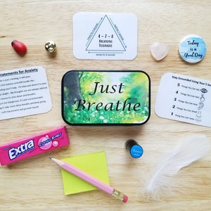 Mini Calm Down Kit, Coping Skills Toolbox, Mindful Grounding Technique, Relaxing Gift, Self-Care Gift, Just Breathe