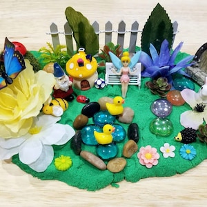 Kit sensorial de arena cinética, kit de juego de arena con mini gnomos de hadas, kit de atención plena para niños, regalo relajante para niños, kit sensorial