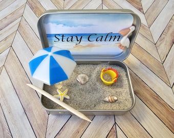 Beach Mini Zen Garden in a Tin | Stay Calm | Desk Fidget | Mindfulness Gift