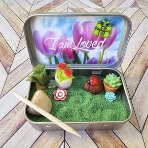 Mini jardín zen en una lata, jardín zen de flores, decoración relajante, regalo de atención plena, objeto antiestrés para el escritorio, regalo zen, regalo de jardinería