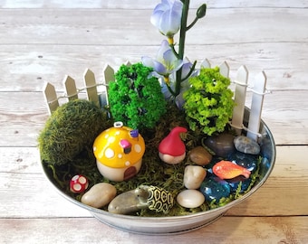 Kit de jardim de fadas, gnomo de argila, decoração de jardim, kit de artesanato para crianças, decoração relaxante, presente de fada, presente de gnomo, presente de jardinagem, presente de dia das mães