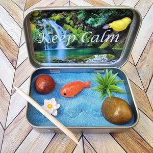 Koi Fish Pond Mini Zen Garden in a Tin | Keep Calm | Desk Fidget | Mindfulness Gift