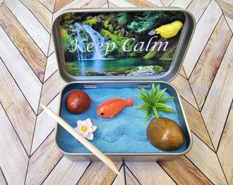 Koi Fish Pond Mini Zen Garden in a Tin | Keep Calm | Desk Fidget | Mindfulness Gift