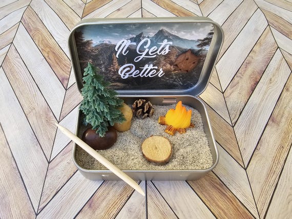Mini Zen Garden in a Tin, Camping Zen Garden, Relaxing Gift, Mindfulness Gift, Desk Fidget, Zen Garden Gift, Camping Gift
