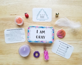 Mini Calm Down Kit for Teens, Coping Skills Box, Mindful Grounding Technique, Relaxing Gift, Self-Care Gift, I am Okay