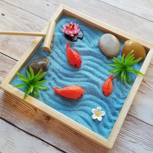 Zen-tuinset, doe-het-zelfzen, visvijver zentuin, ontspannend decor, mindfulnesscadeau, bureaufidgetspeelgoed, zentuincadeau
