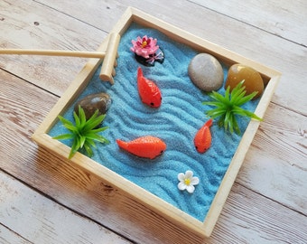 Zen Garden Kit, DIY Zen, Fish Pond Zen Garden, Anxiety Stress Relief Gift, Mindfulness Meditation, Desk Fidget Toy,  Zen Garden Gift