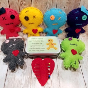 Mini Voodoo Dolls, Worry Doll, Voodoo Doll in Tin with Pins, Voodoo Doll Kit, Good Luck Doll, Revenge Doll, Dammit Doll, Relaxing Gift