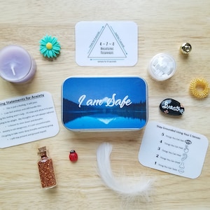 Mini Calm Down Kit, Coping Skills Toolbox, Mindful Grounding Technique, Relaxing Gift, Self-Care Gift, I am Safe