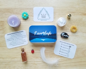 Mini Calm Down Kit, Coping Skills Toolbox, Mindful Grounding Technique, Relaxing Gift, Self-Care Gift, I am Safe