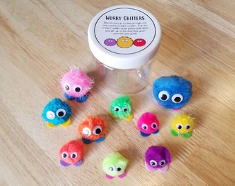 Pom Pom Critters, Worry Critters, Quiet Critters, Jar of Critters, Worry Dolls, Relaxing Gift for Kids, Pom Pom Creatures